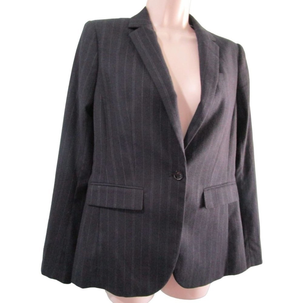 Banana Republic Classic Suit Jacket Ladies Blazer Charcoal Stripe Lined Sz 4 EUC